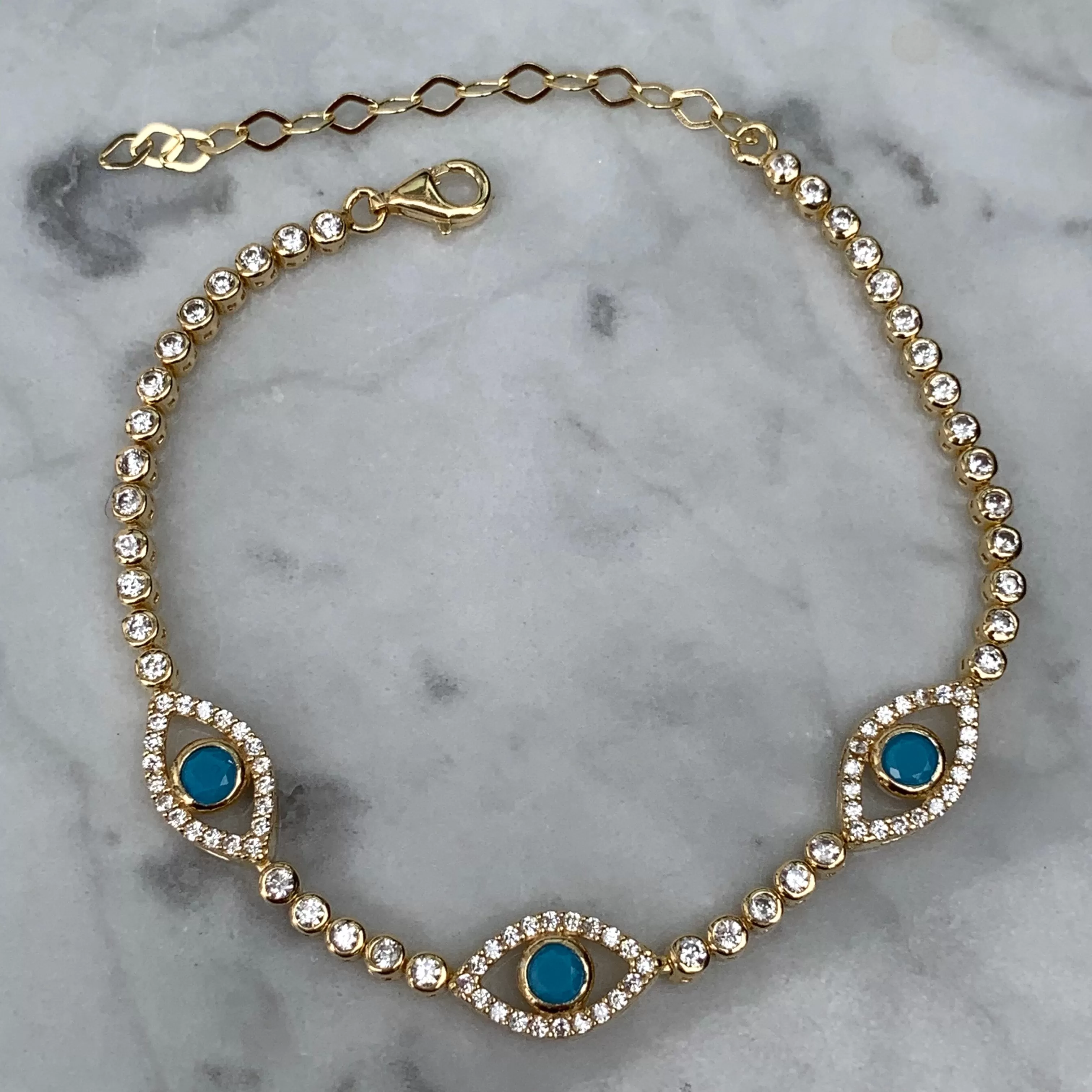 Silver gold plated turquoise tennis eye bracelet