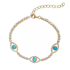 Silver gold plated turquoise tennis eye bracelet