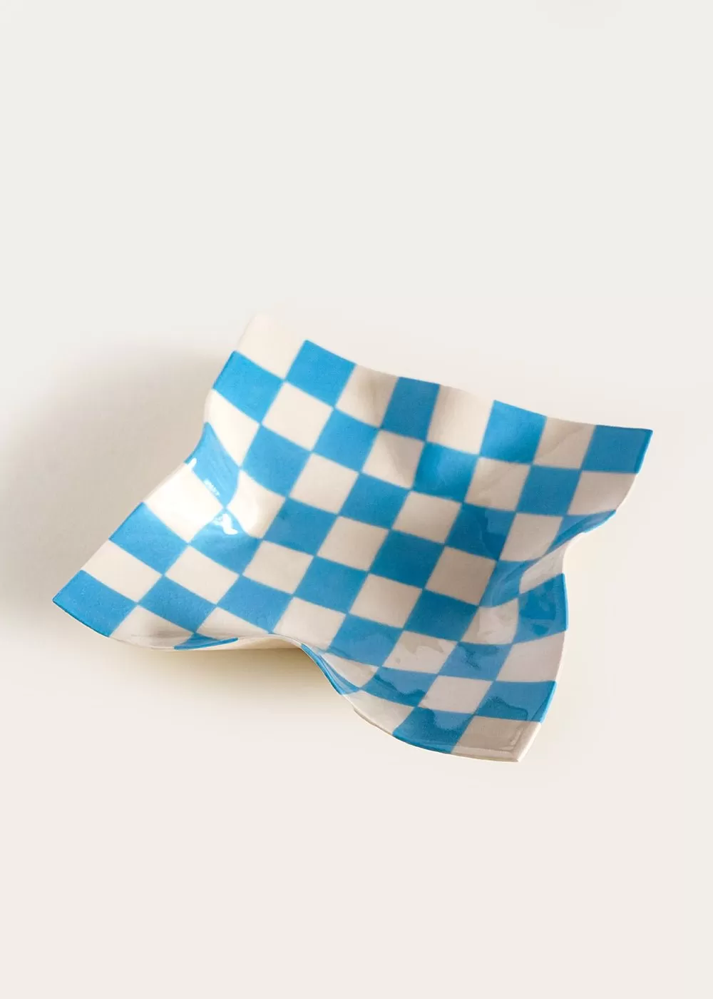 Sky Blue Small Checked Handkerchief Dish