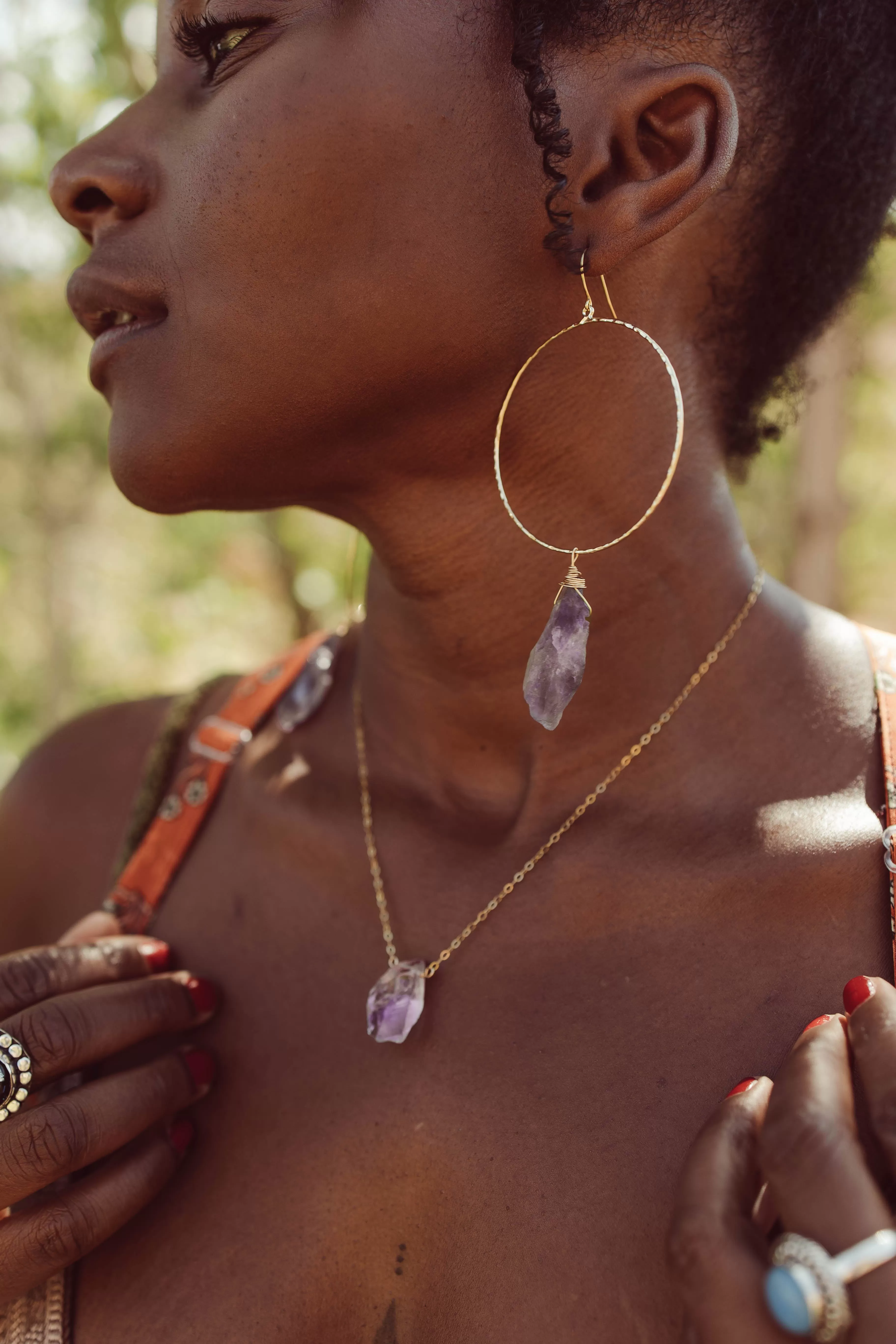 Spears Of Courage Amethyst Gold Hoop Earrings