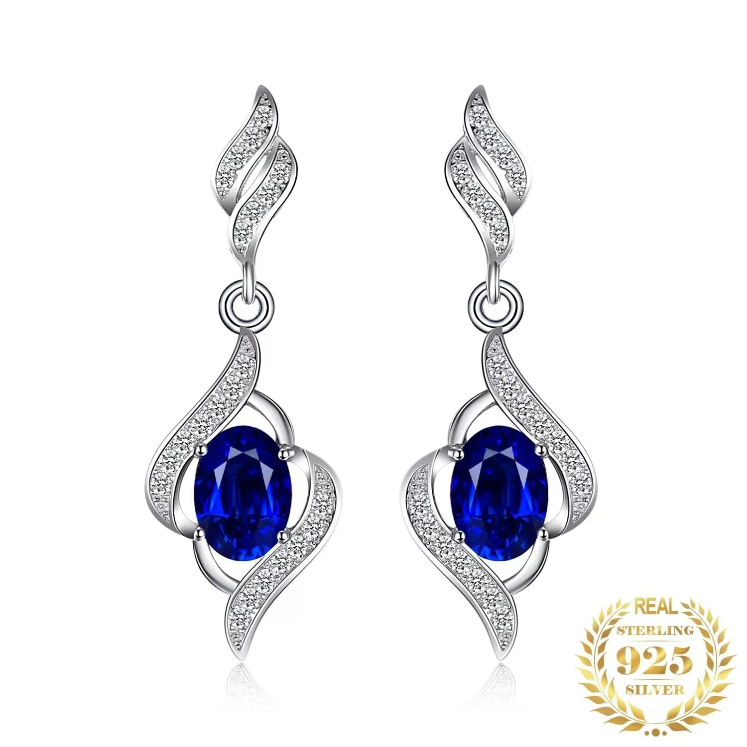 Statement Halo Blue Sapphire Earrings - 925 Sterling Silver