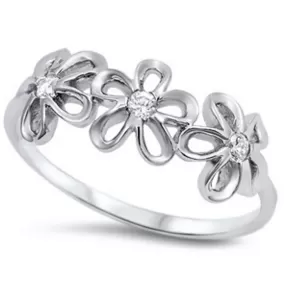 Sterling Silver and CZ Flower Ring Band