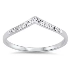 Sterling Silver CZ V Shaped Ring