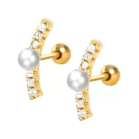 Sterling Silver Elegant Pearl Ball Back Earrings