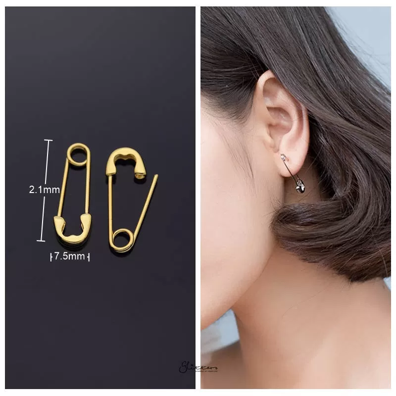 Sterling Silver Safety Pin Earrings - Gold