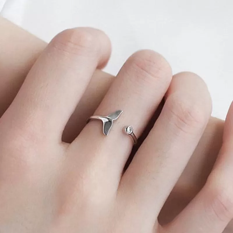 Sterling Silver Whale Tail with CZ Ring