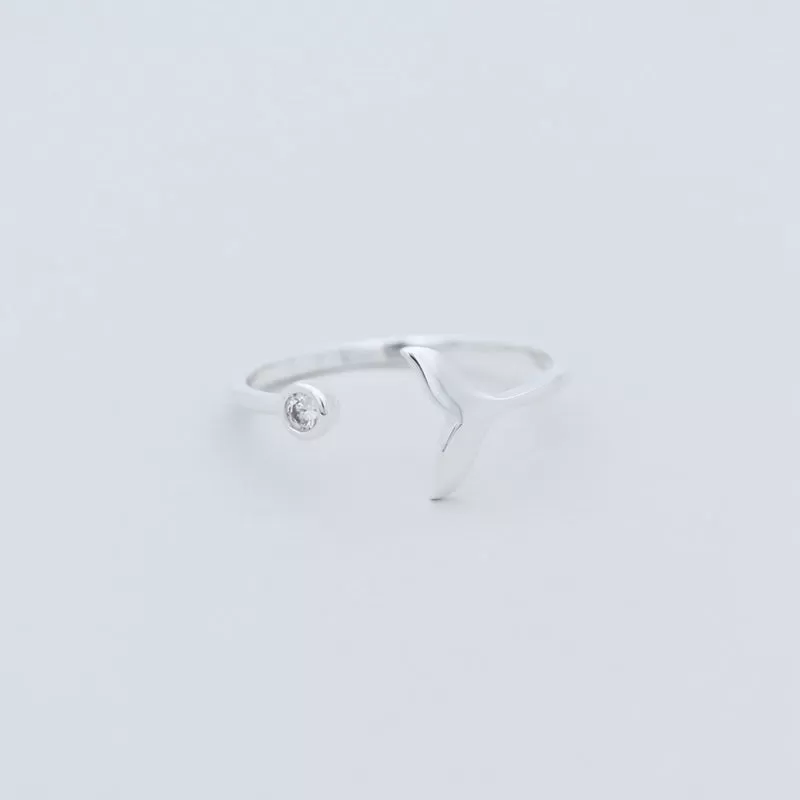 Sterling Silver Whale Tail with CZ Ring