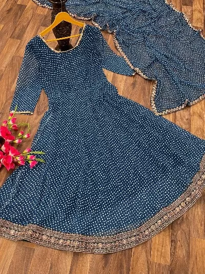 Teal Blue Georgette Polka Dot Salwar Suit with Dupatta