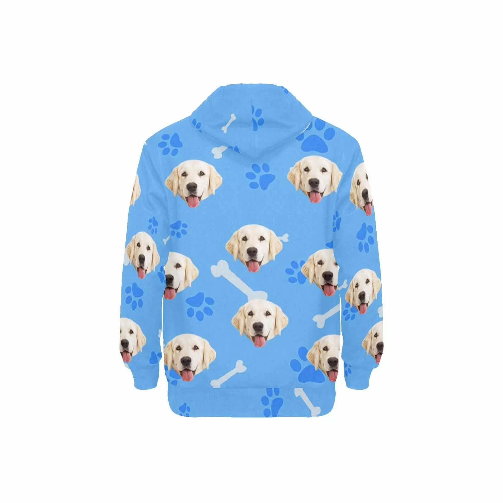 [Thickened Fabric] Custom Pet Face Dog Bone Paw Print Blue Men's Fleece Thickened Hoodies Personalized Turtleneck Pullover Hooded Design Your Own Hoodie