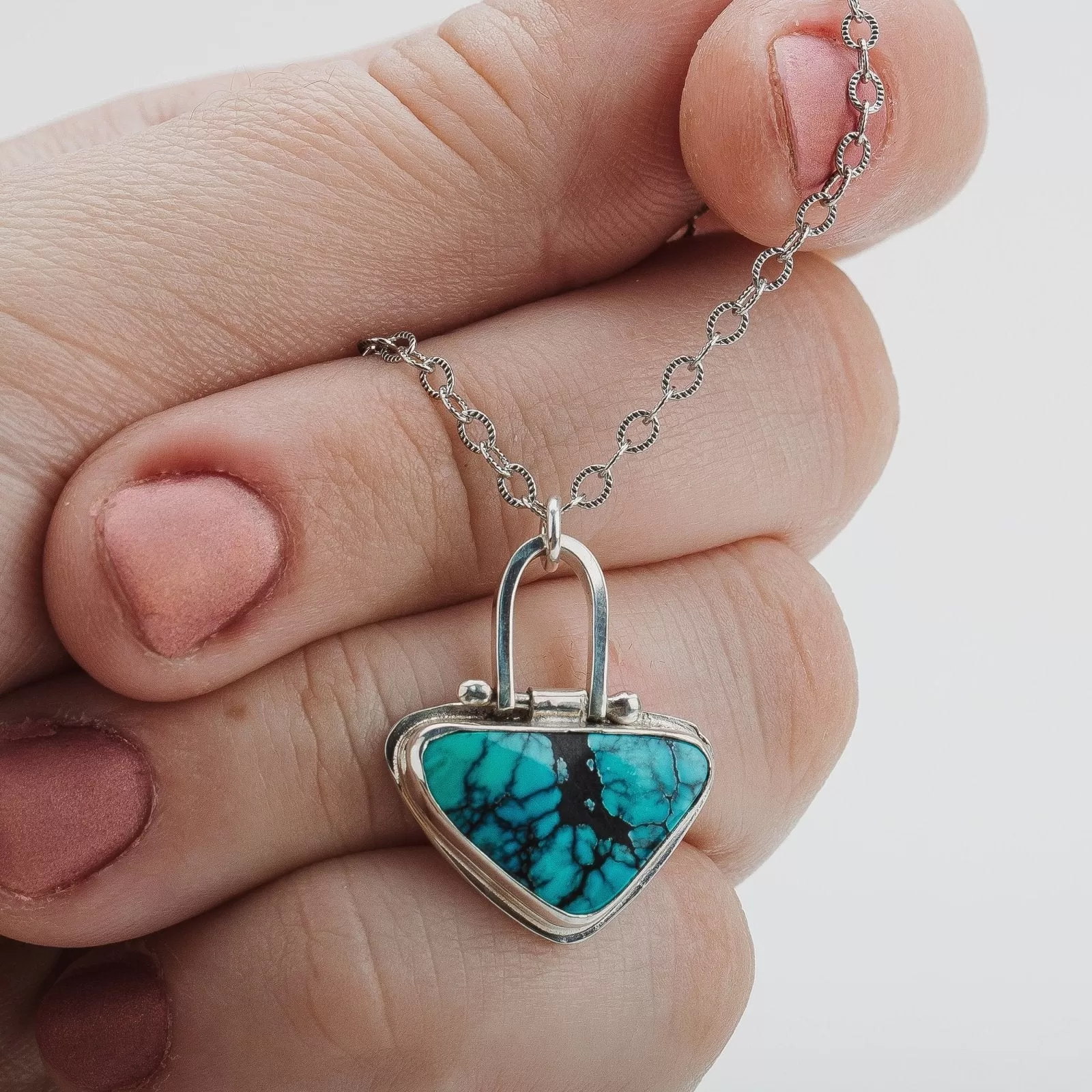 Triangle Cloud Mountain Turquoise Hinge Necklace