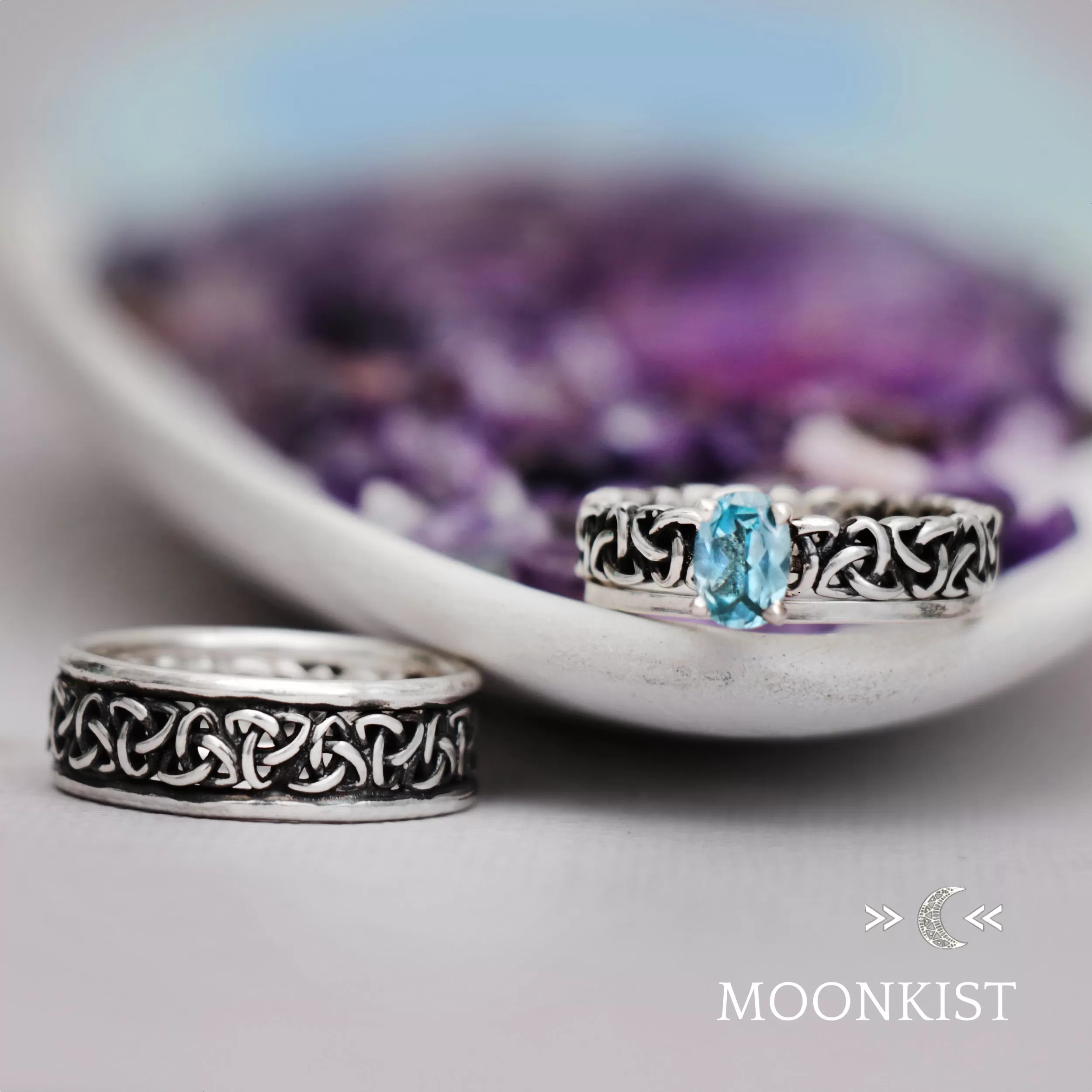 Trinity Celtic Engagement Three Ring Set for Couples  | Moonkist Designs