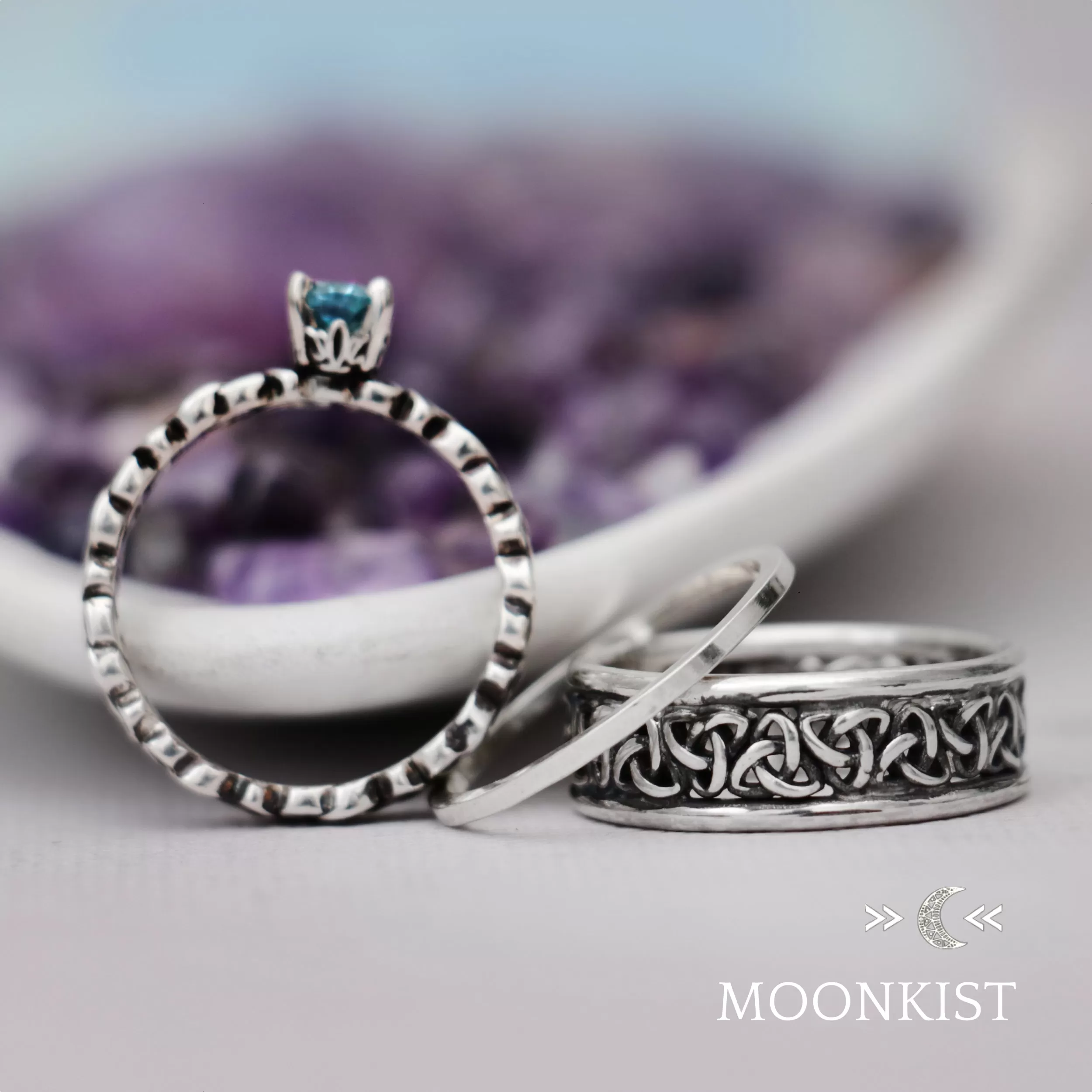 Trinity Celtic Engagement Three Ring Set for Couples  | Moonkist Designs