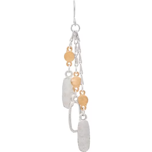 Two Toned Fringe Dots Ovals Chain Earrings