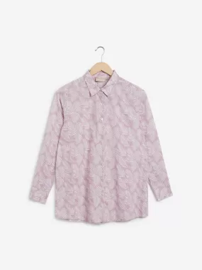 Utsa Light Pink Leaf Printed Ethnic Cotton Shirt