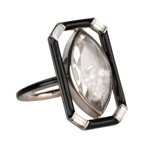 White Gold Palladium Black Enamel & Marquise Diamond Shake Ring