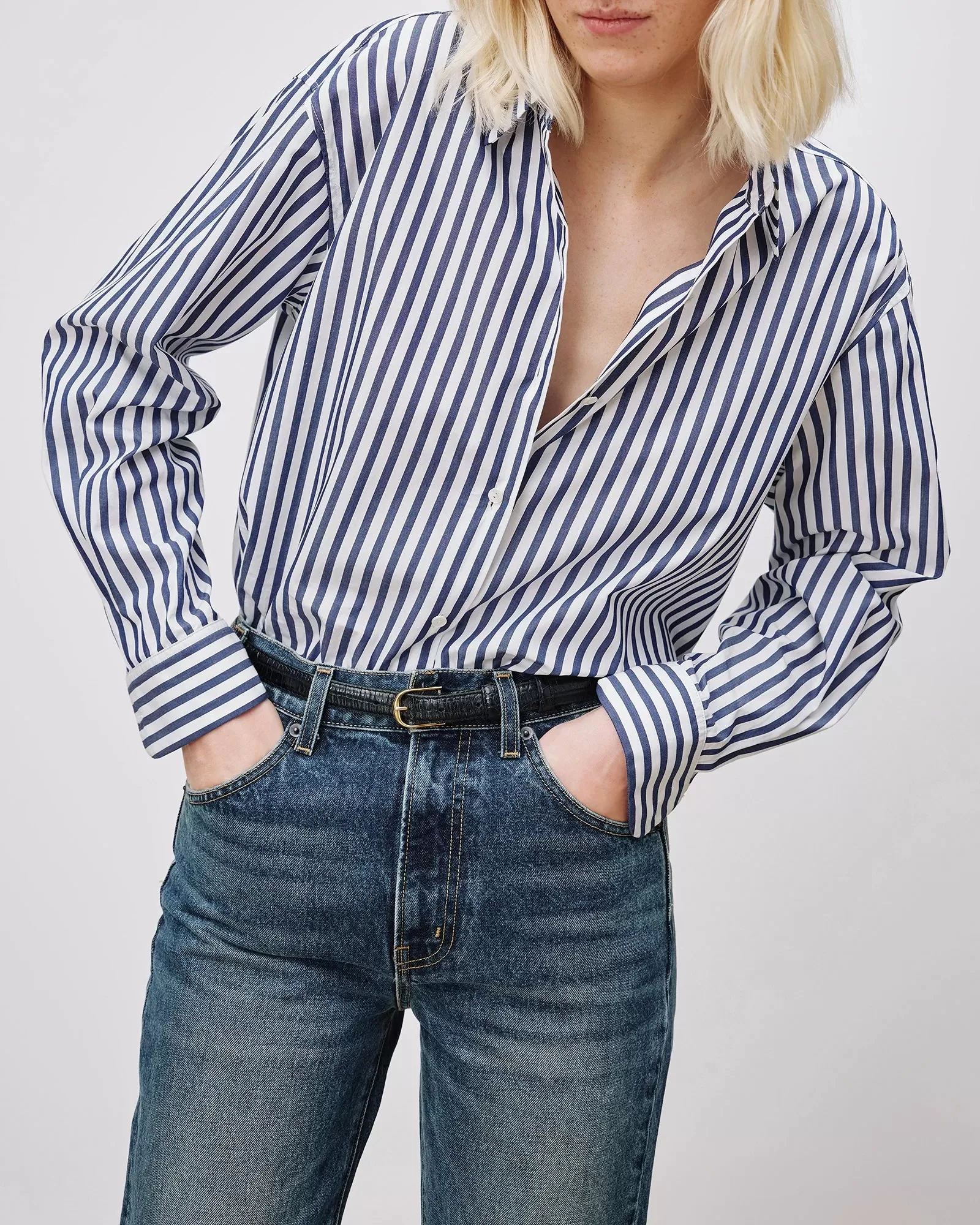 Yorke Shirt - Large Dark Navy/White Stripes